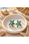 3-Piece Starfish Pearl Detailed Gold Non-Tarnish Colorful Women's Earring Set - 3