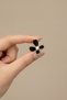 Black Enamel and Pearl Detailed Stylish Flower Motif Bijouterie Earrings for Women - 4