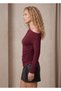 Women's Burgundy Modal Ribbed Fabric Boat Neck Shoulder Detailed Long Sleeve Blouse - 6