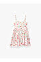 Lace Detailed Cherry Patterned Pleated Strap Dress