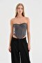 Women's Corset with Covered Bust Part and Stone Detailing
