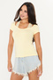 Yellow Ultra Soft, Lace-Up, 95% Natural Viscose, No Visible Lines, Fully Stretchable, Short Sleeve T-Shirt Blouse - 6