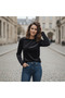 Women's Velvet Fabric Long Sleeve Black Color Blouse Bb2775 - 3