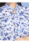 Frill Cuff Long Sleeves Floral Print Blouse with Tie-Up Neck - 4