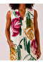 Women's Multicolor Floral Patterned Cotton Pocketed V-Neck Dress - 6