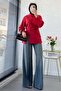 Premium Chinese Buttoned Linen Blouse with Side Slits - Red - 8