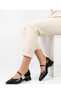 Desc 02 Women's Black Thick Heel Thin Strap Buckle Detail Low Comfortable Fit Heeled Ballerina Casual Shoes - 3