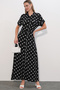 1661 Women's Polka Dot Long Belted Dress - B. Black