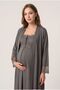 Women's Smoked Lace Maternity Nightgown Set with Nursing Detail and Robe - 6