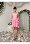 Women's Pink Strappy Mini Dress with Heart Collar and Layered Chiffon Skirt - 7