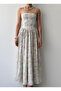 Women's Green Midi Dress with Thin Straps, Square Neck, Floral Pattern, Gathered - 7