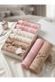 Set of 6 Bowknot Lace Detailed Boxed Kitchen Towels |   100% Cotton |   30X50 cm |   Gift - Dowry Box |   Pink Beige Brown |   Orchid