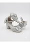 Girls' Stylish Evening Dress Shoes with Bows, Silver Bonibon Color, Small Heels - 3