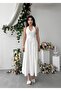 Women's White Halter Neck Button Detailed Backless Midi Poplin Dress - 6