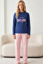 Indigo Patterned Cotton Lycra Knitted Pajama Set26240332 - 2