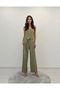 Noble Posture Buttoned Vest Belted Wide-Leg Khaki Trousers Set - 5