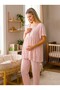 New Season Powder Summer Scallop Linen Detailed Special Design Buttoned Short Sleeve Maternity Pajama Set - 2