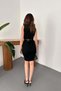 Women's Black Skirt Suit, High Neck, Sleeveless, Crop Top, Tie Detail, Ribbed Knitted - 5