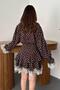 Women's Brown Skirt Suit Polka Dot Lace Detailed Balloon Sleeves Flared Mini - 5
