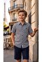 Modelli Checkered Trend Cotton-Linen Blend Short Sleeve Children's Shirt