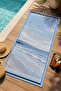 Minimal Calm Blue Sea Horizon Seagull and Wave Pattern 70X150 Beach Towel - Cotton Bath Towel
