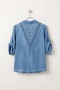 Indigo Shirt Collar 3/4 Sleeve Buttoned Pocketed Tie-Waist Embroidered Back Cotton Woven Blouse 65 60 - 4