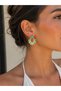Women's Gold Color Turquoise Green Mineral Stone Geometric Hoop Earrings – Summer Stylish Design