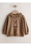 Girl's Ruffled Baby Collar Detailed Embroidered Front Sweatshirt Brown - 3