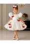 Girl's Red Tulip Detailed Dress, Girl's Evening Dress, Birthday Dress