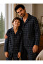 Plaid Pattern Father Son Long Sleeve Shirt Collar Buttoned Men's Pajama Set - 2
