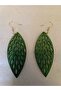 Authentic Wood Balsa Wood Light Khaki Green Laser Cut Leaf Dangle Earrings Size 8.5X2.8 cm