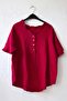 Burgundy V-Neck Short Sleeve Buttoned Collar and Cuff Ruffles Casual Muslin Oversize Woven Blouse 77 70 - 2