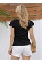 Women's Short Sleeve Heart V-Neck Side Pleated Janjan Blouse - 3