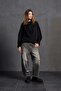 Black Shawl Detailed Oversize Sweatshirt 18162 - 3