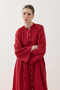 Brit Buttoned Cotton Shirred Dress Red - 4