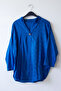 Blue Hakim Collar 3/4 Sleeve Embroidered Hem Oval Casual Cotton Woven Blouse 72 62 - 2