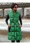 Women's Pistachio Green Stand-Up Collar Long Puffer Vest with Elastic Waist - 3