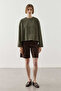 Basic Long Sleeve T-Shirt with Front Stitching Khaki - 3