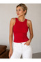 Women's Red Halter Neck Ribbed Blouse