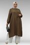 68047 Plus Size Buttoned Double Tensel Tunic - Tan