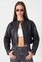 Women's Biker Crop High Collar Zippered Black Leather Jacket