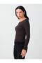 Bitter Coffee Round Neck Slim Fit Long Sleeve Blouse - 3