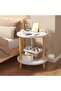 White Round 2-Tier End Table with Wooden Legs