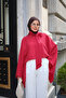 Women's Asymmetrical Cut Waist Tie Blouse Red