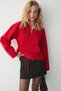Bellagio Women's Organic Cotton Red Sweatshirt with Kangaroo Pocket and Zipper Collar - 4