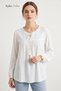 Women's Lace Detail, Lace-Up Collar, Crinkle Fabric Blouse