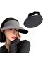 Women's wide-brim sun hat grey UPF50+ ponytail foldable quick-dry.