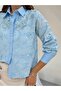 Lace Guipure Floral Embroidered Buttoned Long Sleeve Shirt 030 - Blue - 5