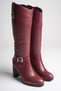 Women's Genuine Leather Bellows Buckle Detailed Heeled Boots - Burgundy - 4