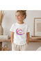 Children's Kitty Moon Patterned Printed T-Shirt 100% Cotton Single Jersey Fabric - White - 2